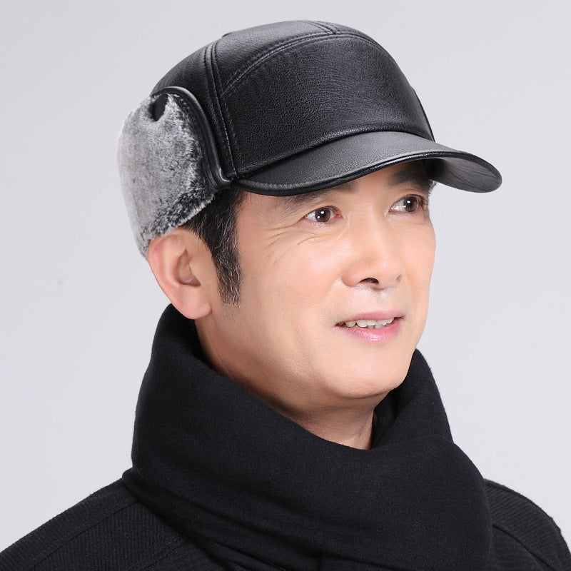Boné de beisebol quente de inverno para homens, chapéus de pele de couro preto para homens, bonés snapback femininos, casquette, bonés de papai, gorras, protetores de orelha, engrossar