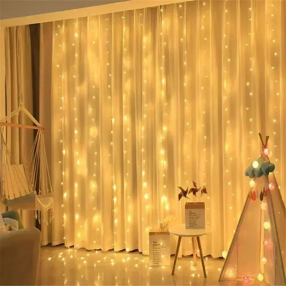 3/6M USB LED Curtain 8Modes Remote Control Lights Holiday Wedding Garland for Bedroom Living Room Decor Ramadan Decorations