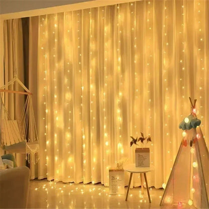 3/6M USB LED Curtain 8Modes Remote Control Lights Holiday Wedding Garland for Bedroom Living Room Decor Ramadan Decorations