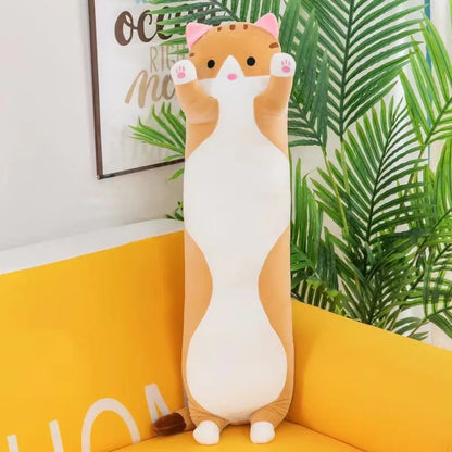 Long Cat Plush Body Pillow Creative Cute Animal Stuffed Cushion Soft Sofa Decorative Throw Pillow Large Sleeping Cushion Decor
