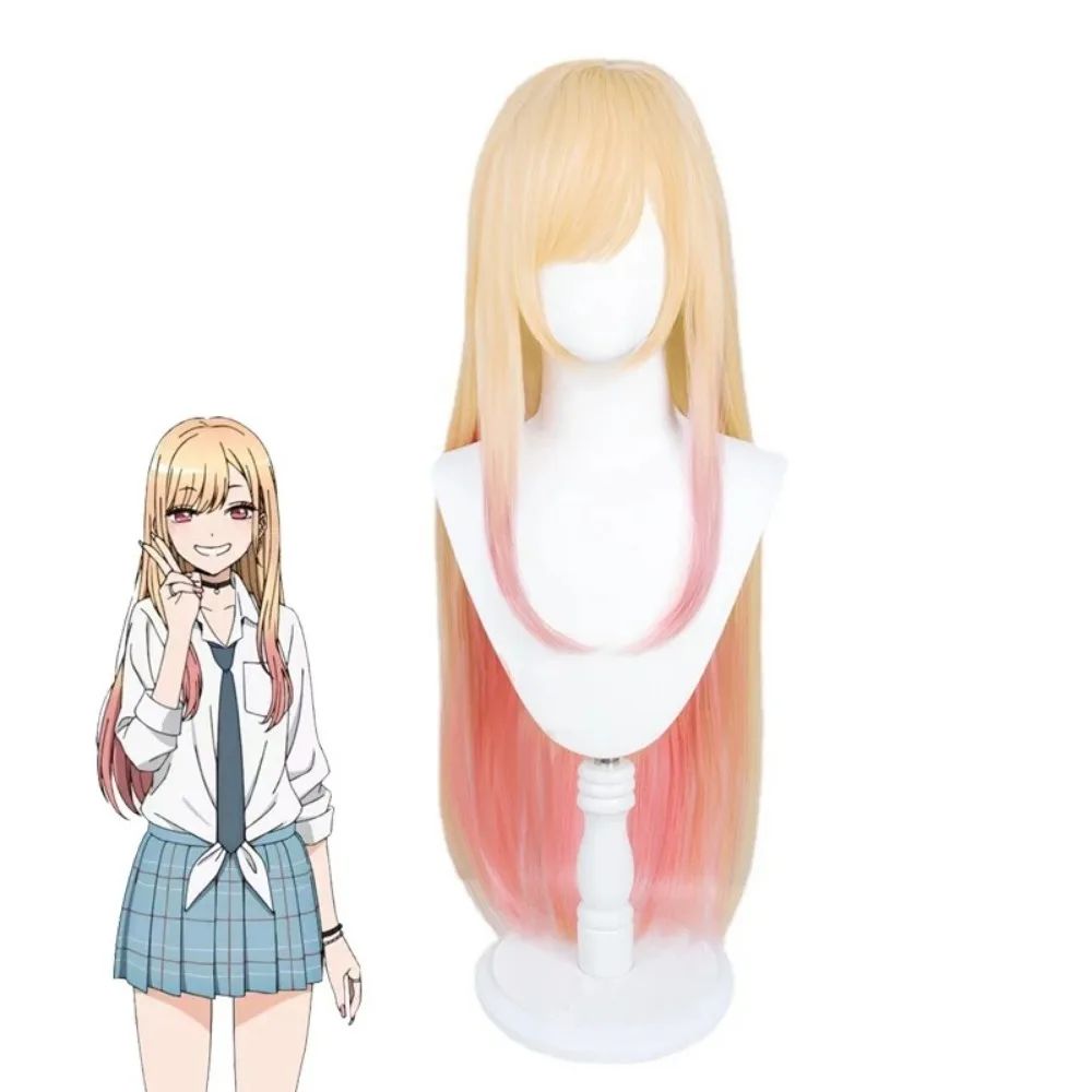 Minha Fantasia de Marin Kitagawa de My Dress-Up Darling Peruca Cosplay Ombré Rosa Dourado Sintética Longa Lisa Peruca Comic-Con Coser Festa Diária