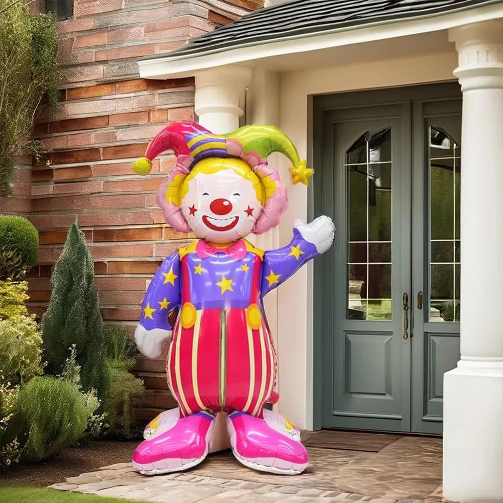 Giant Standing Popcorn Balloon Smiling Clown Foil Balloon for Circus Carnival Theme Party Birthday Christmas Decoration Supplies