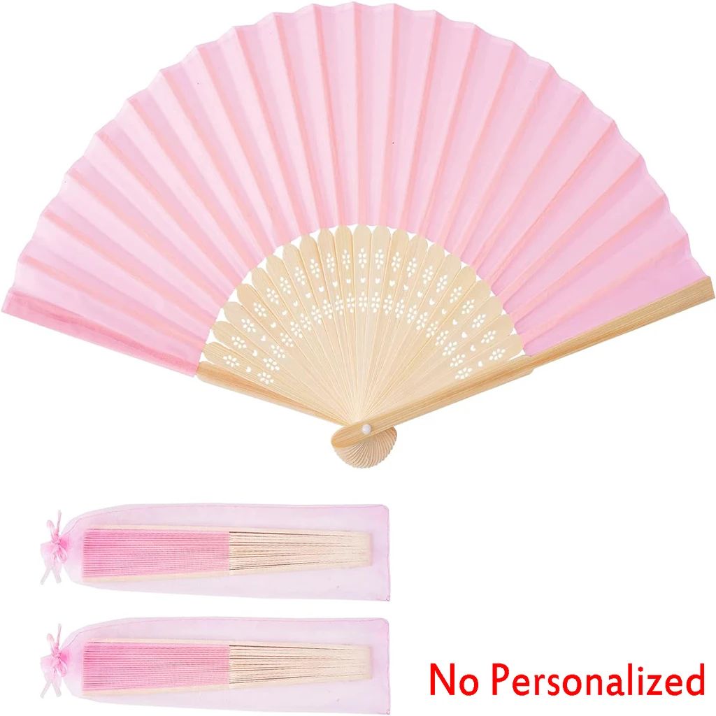 10-60Pcs Personalized Engraved Multicolor Folding Silk Hand Fan with Organza Gift Bag Wedding Party Supplies Bulk Purchase Boda