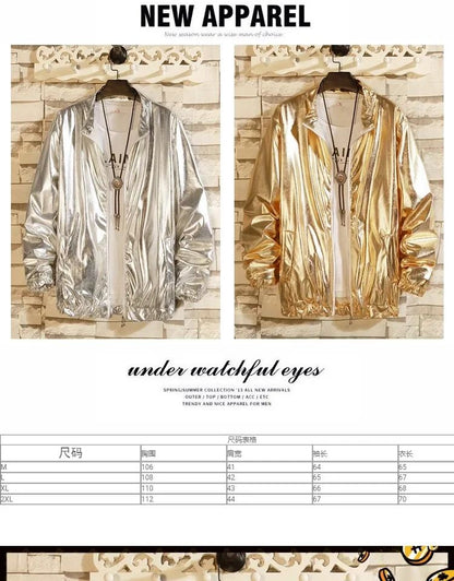 Adults Men's Shiny Metallic Suits Adult Disco Outfit Jacket Pants Halloween Dress Up Nightclub Dance Rave Cosplay Costume