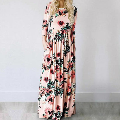 Women Summer Floral Print Maxi  2025 Loose White Boho Beach Dress Women Vintage