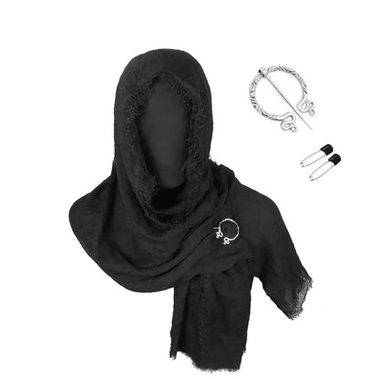 Medieval Renaissance Cloak Cape with Viking Brooch - Hooded Shawl Scarf for Halloween Costumes, Streetwear & Pop Culture Events