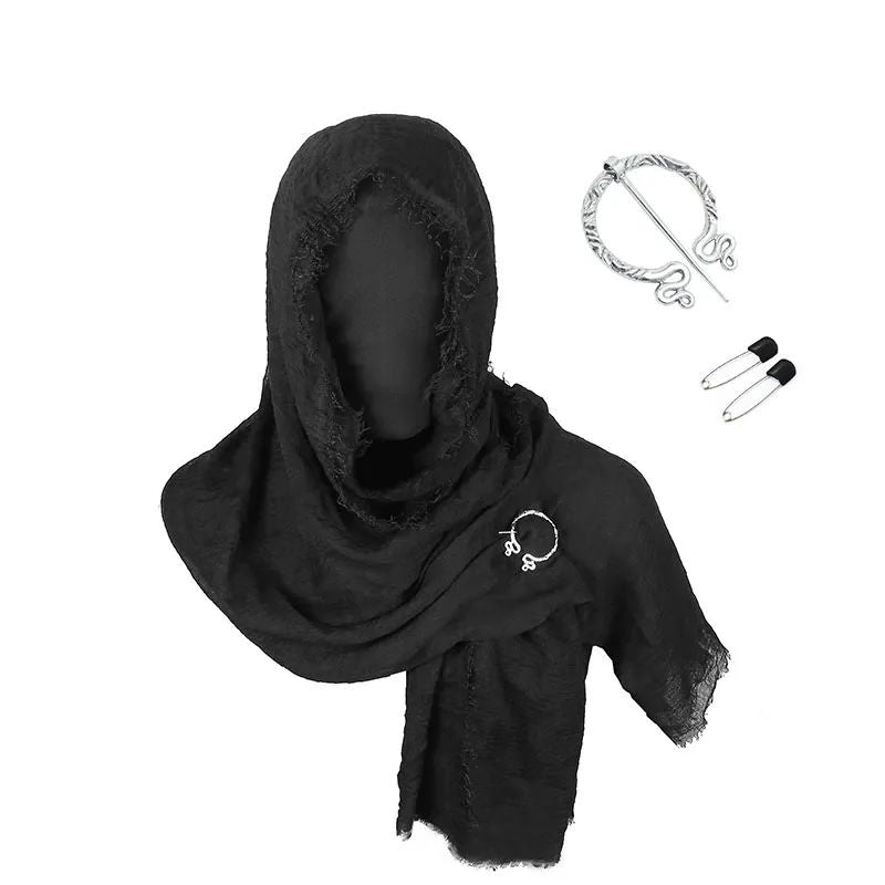 Medieval Renaissance Cloak Cape with Viking Brooch - Hooded Shawl Scarf for Halloween Costumes, Streetwear & Pop Culture Events