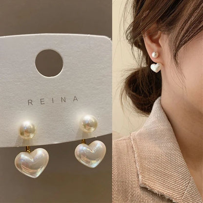 LATS Novo Contrato de Moda Brincos Finos de Pérolas de Coração Coringa Doce Elegante Temperamento Feminino Brincos de Gota Joias de Moda