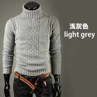 2025 Men's Warm Sweater Long Sleeve Turtleneck Sweater Retro Knitted  Pullover Sweaters