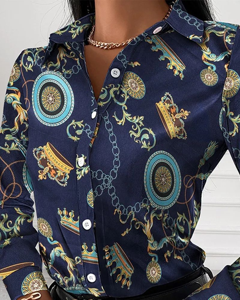 Summer New Women's Long-sleeved Shirt, Single-breasted Printed Shirts Fashion Casual Tops Camisa Female Chemise S-XXL