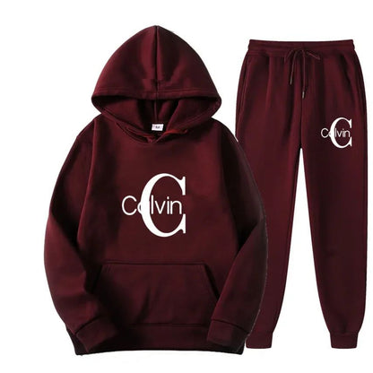The new men's sportswear brand set of casual sportswear, men's autumn and winter set hoodie + long pants for warmth