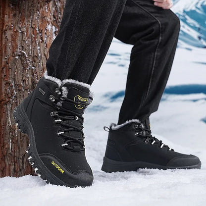 New Men Winter Snow Boots For Waterproof Leather Sneakers Super Warm Men's Boots Outdoor Male Hiking Boots Work Shoes Big Size