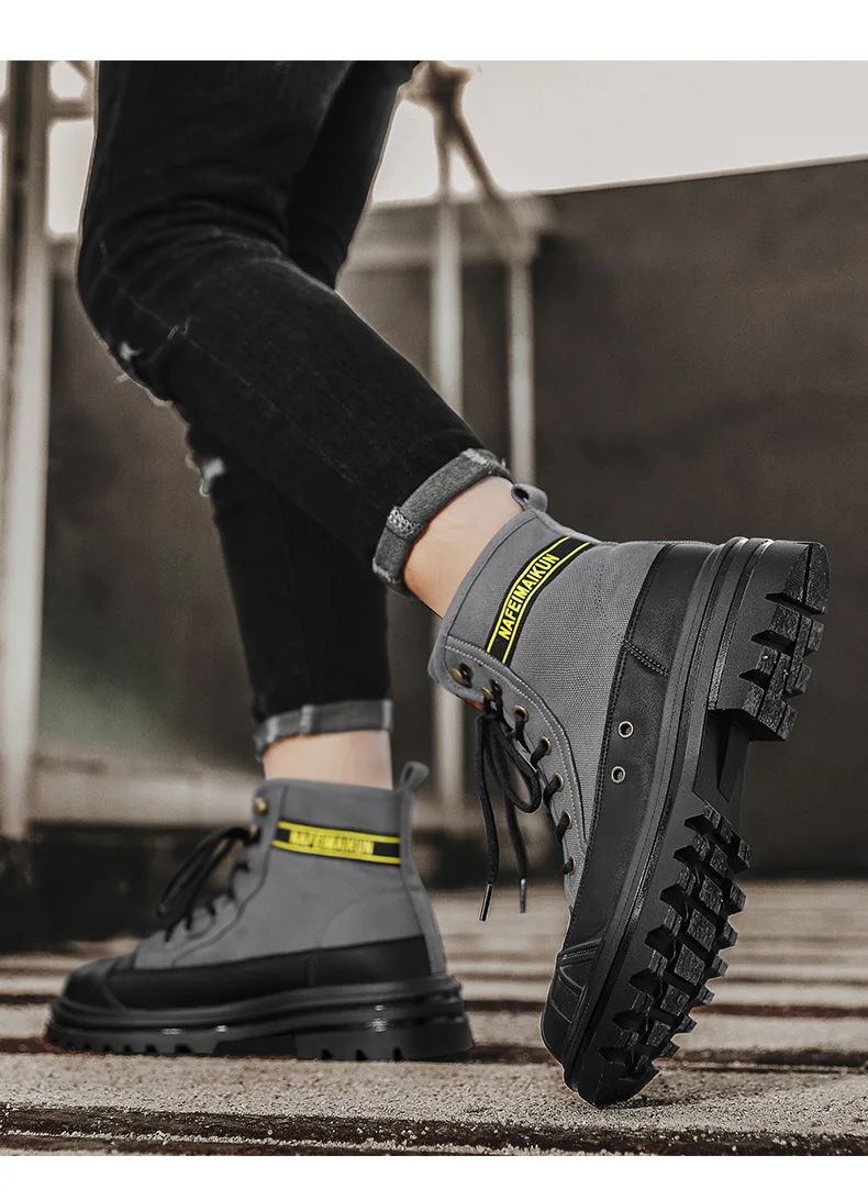 Men's Shoes  Autumn and Winter Breathable High-top Boots Heightened Thick-soled All Match Canvas Casual Shoes Mens Boots