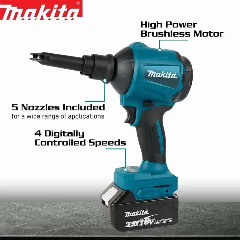 Makita DAS180Z Soprador de Ar a Bateria 18V LXT Sem Escovas 5 Bicos - Limpeza de Pó/Folhas/Carros/Eletrônicos & Oficina (Sem Bateria)