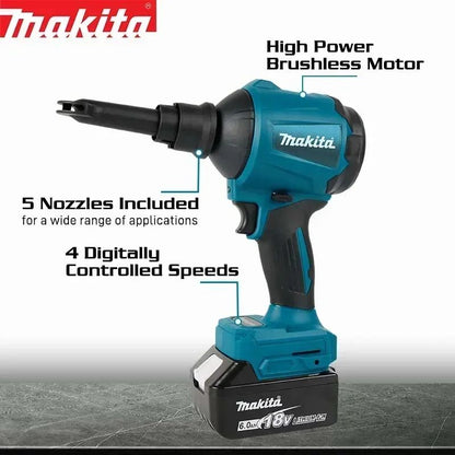 Makita DAS180Z Soprador de Ar a Bateria 18V LXT Sem Escovas 5 Bicos - Limpeza de Pó/Folhas/Carros/Eletrônicos & Oficina (Sem Bateria)