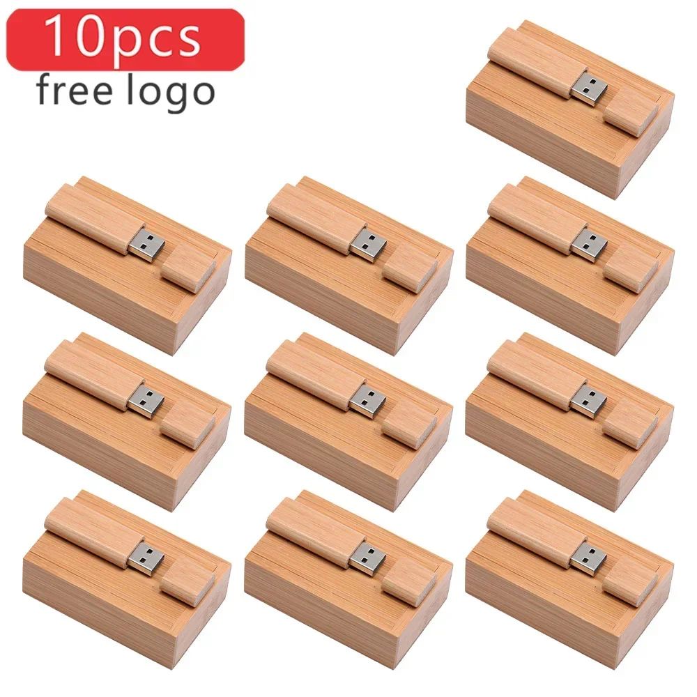 10PCS/LOT Wooden USB Flash Drive 128GB Pen Drive 64GB 32GB 4GB Memory Stick Wooden Box Free Custom Logo Creative Business Gifts