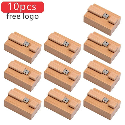 10PCS/LOT Wooden USB Flash Drive 128GB Pen Drive 64GB 32GB 4GB Memory Stick Wooden Box Free Custom Logo Creative Business Gifts