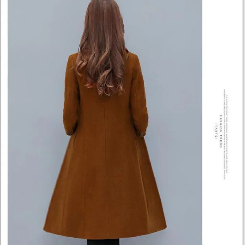 Medium-Length Women's Woolen Jacket Spring Autumn Winter Warm Simple Long Sleeve Overcoat Long Style For All Seasons
