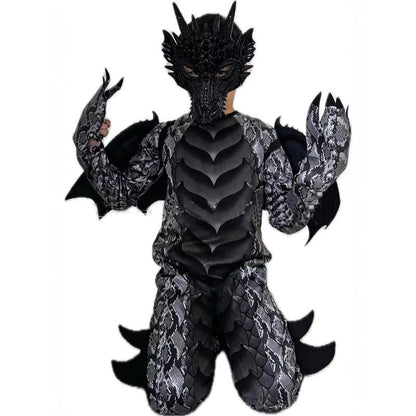 2025 New Arrival Dragon Jumpsuit With Wing And Mask Halloween Outfit Child Boys Black Blue Dragon Costume Halloween Dress Up