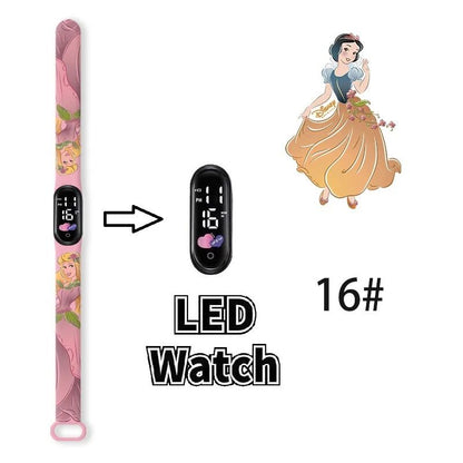 Disney Princess Kids Digital Watch Cartoon Action Figure Snow White LED Touch Waterproof Electronic Watch Toys for Children