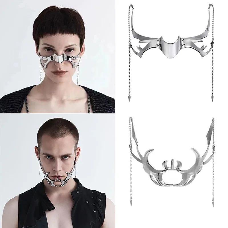 Exaggerate Cyberpunk Luxury Women Mask Fashion Metal Chain Nose Face Ornament Trendy Jewelry Masquerade Accessories Gifts