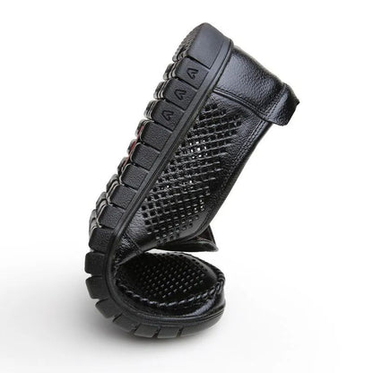 Plus Size Breathable Hollow Out Leather Sandals For Men Summer Comfortable Slip-Ons With Gap Between The Shoes And The Ground