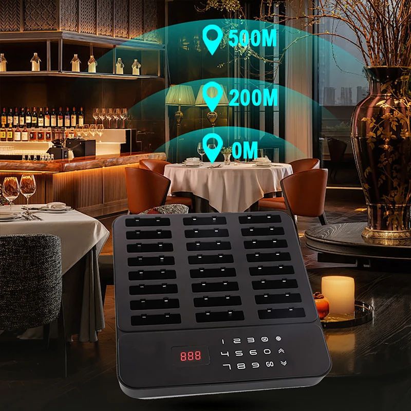 Wireless Restaurant Pagers Calling System 24 Coasters Buzzer Vibrator Bell Receivers For Food Truck Bar Coffee Fast Food Hotel