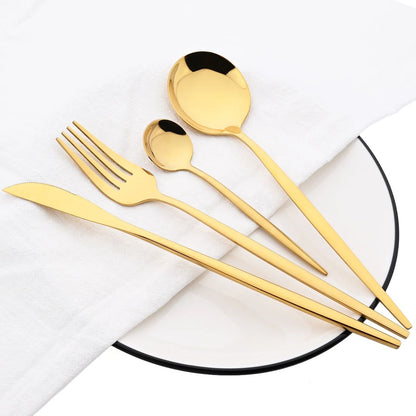 16Pcs Mirror Gold Dinnerware Set Stainless Steel Cutlery Set Fork Knife Coffee Spoon Tableware Silverware Kitchen Flatware Set