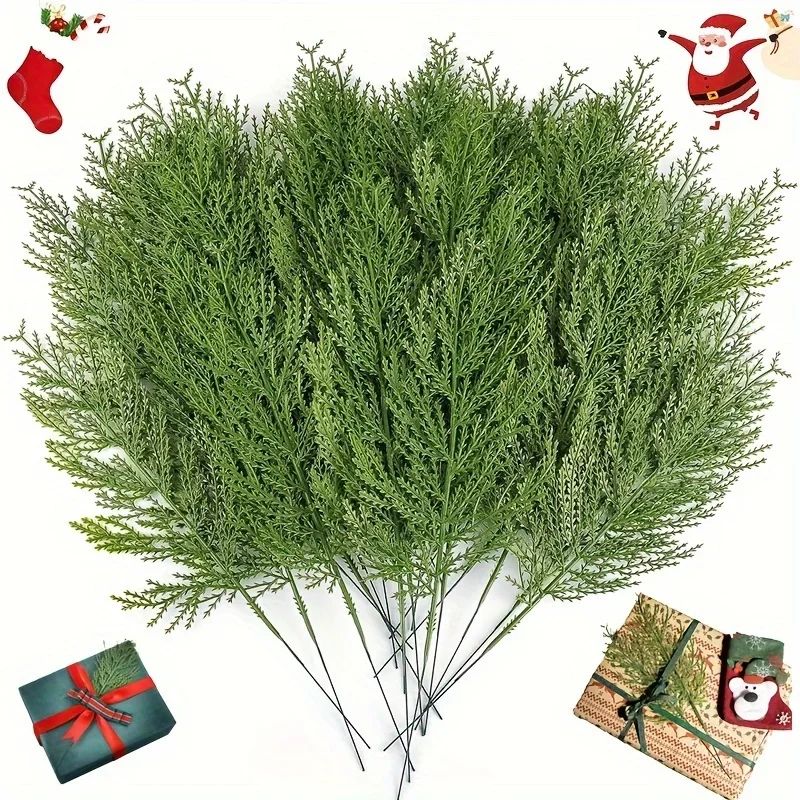 24pc Artificial Plants Pine Branches Evergreen Pines Leaves Sprigs Christmas Stem for DIY Wreath Gift Christmas Home Decorations