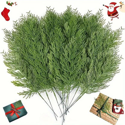 24pc Artificial Plants Pine Branches Evergreen Pines Leaves Sprigs Christmas Stem for DIY Wreath Gift Christmas Home Decorations