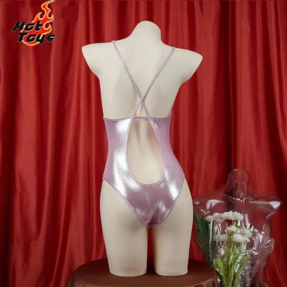 Summer Pool Party Three Point Swimsuit Bodysuit Uniform Costume Women Bell Leather One-piece Swimwear Outfit Cosplay