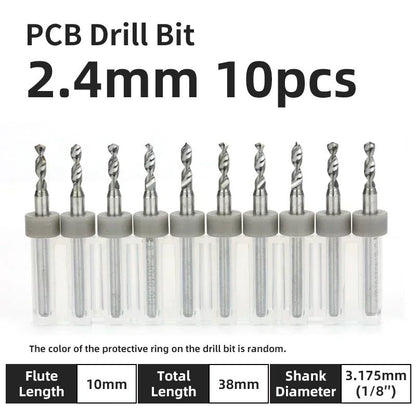 Broca PCB 10pcs Conjunto de Brocas Micro Diâmetro de Aço Tungstênio 1/8" Cabo Fixo Mini Broca CNC 0.1-3.175mm