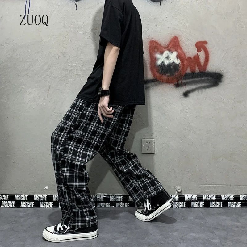 2025 Korean Style Plaid Pants Women Summer New Loose Straight Wide-leg Loose Casual Office Lady Trousers Daily Sweatpants Female