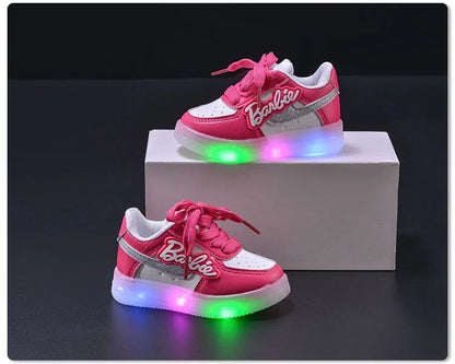 Girls Light-Emitting Sneakers Cartoon Board Shoes Breathable Breathable Leather Casual Shoes Fashion LED Shine Running Shoes