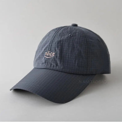 SS25 Korean Baseball Cap with Letter Embroidery & Gingham, Quick-Dry Minimalist Casual Unisex Hat for Daily Use