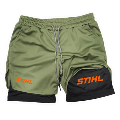 Men's Double Layer Fitness STIHL Shorts Drawstring Mesh Lining Elastic Waist Breathable Quick Dry to Beach Pool Summer Male