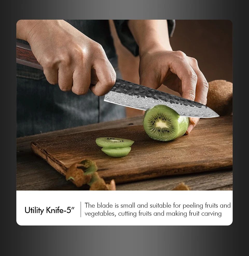 TURWHO 1-5PCS Kitchen Knives Set Hand Forged Damascus Steel Japanese Handmade Chef Knife Cleaver Santoku Utility Cooking Tools