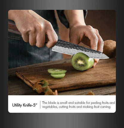TURWHO 1-5PCS Kitchen Knives Set Hand Forged Damascus Steel Japanese Handmade Chef Knife Cleaver Santoku Utility Cooking Tools
