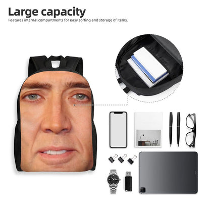 Custom Nicolas Cage Meme Laptop Backpack Women Men Basic Bookbag for College School Student Funny Bags