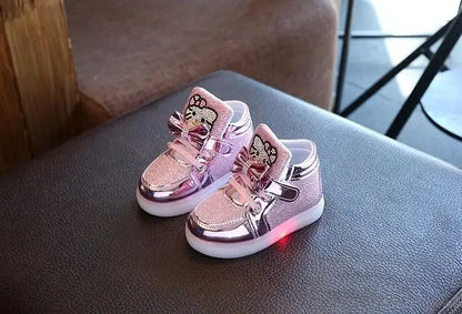 New Disney Children Luminous Shoes Boys Girls Hello Kitty Shoes Flashing Lights Fashion Sneakers Toddler Little Kid LED Sneakers