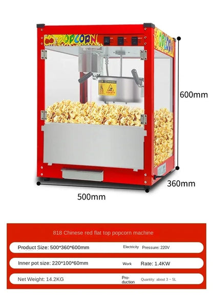 220V Commercial Popcorn Maker Machine, Large Capacity, Quick Heating, for Business Events and Parties