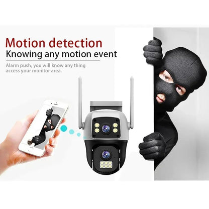 8MP 4K WiFi Camera Dual Lens Dual Screen Wireless Outdoor Surveillance Human Detect Security Protection Two Way Audio PTZ IP Cam