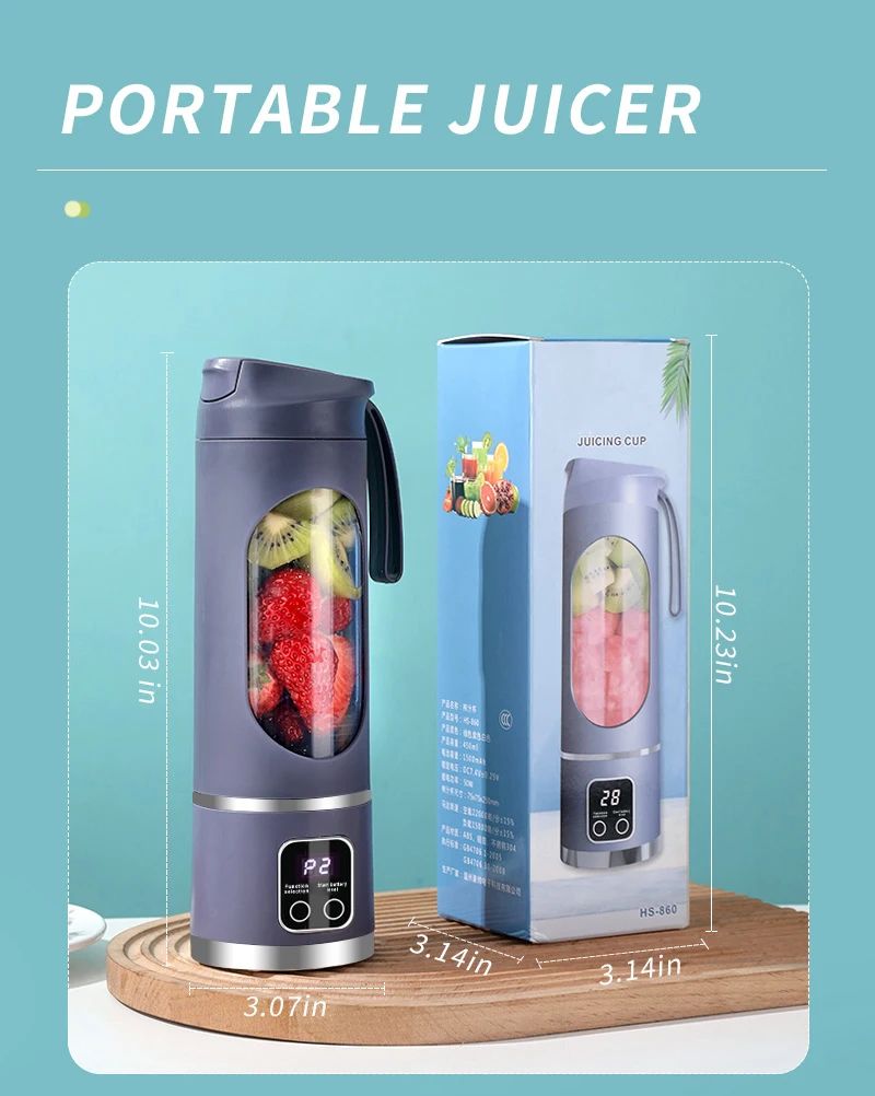 2025 Novo Carregamento Doméstico MINI Triturador de Gelo Elétrico Potente Motor 450ML Grande Capacidade Copo de Suco com Display Digital