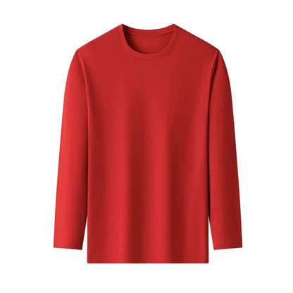Men's Solid Color round Neck Long Sleeve T-Shirt Cotton Summer Comfortable Breathable Casual Top in Various Colors