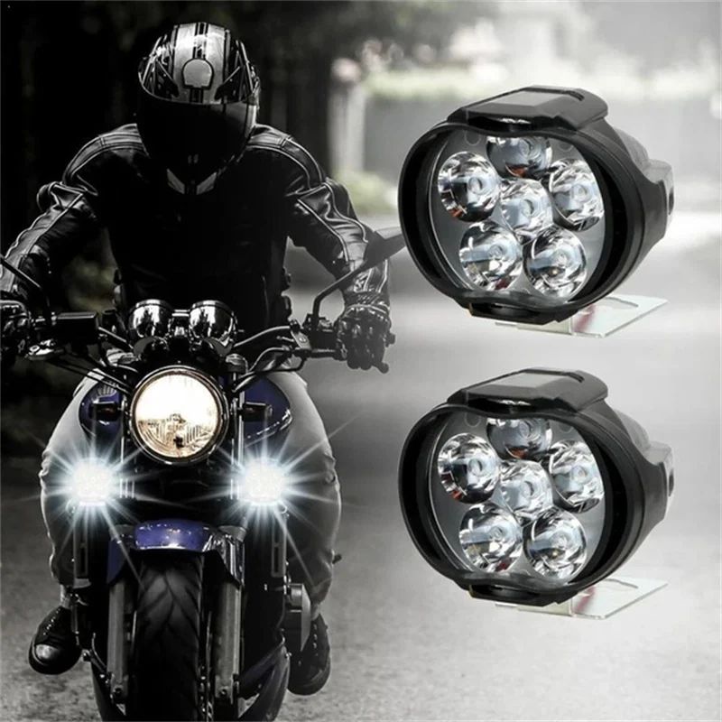 6 LED Motorcycle Auxiliary Headlight Spotlights Work Light High Brightness Waterproof Scooters Autocycle Car Headlight Bulbs