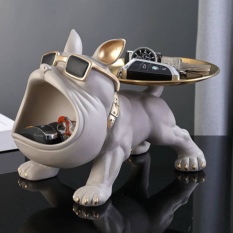 Estatueta de Bulldog para Decoração de Casa de 30cm, Estátua de Cachorro, Caixa de Armazenamento, Ornamento Animal, Artesanato de Resina, Escultura de Arte, Estatueta de Cachorro para Casa