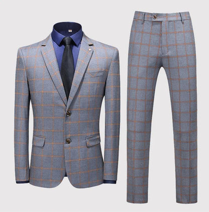 Suit (blazer+vest+pants) Man Fashion Business British Grid Trend Style Casual Hosting Slim Wedding Work Conjunto Hombre