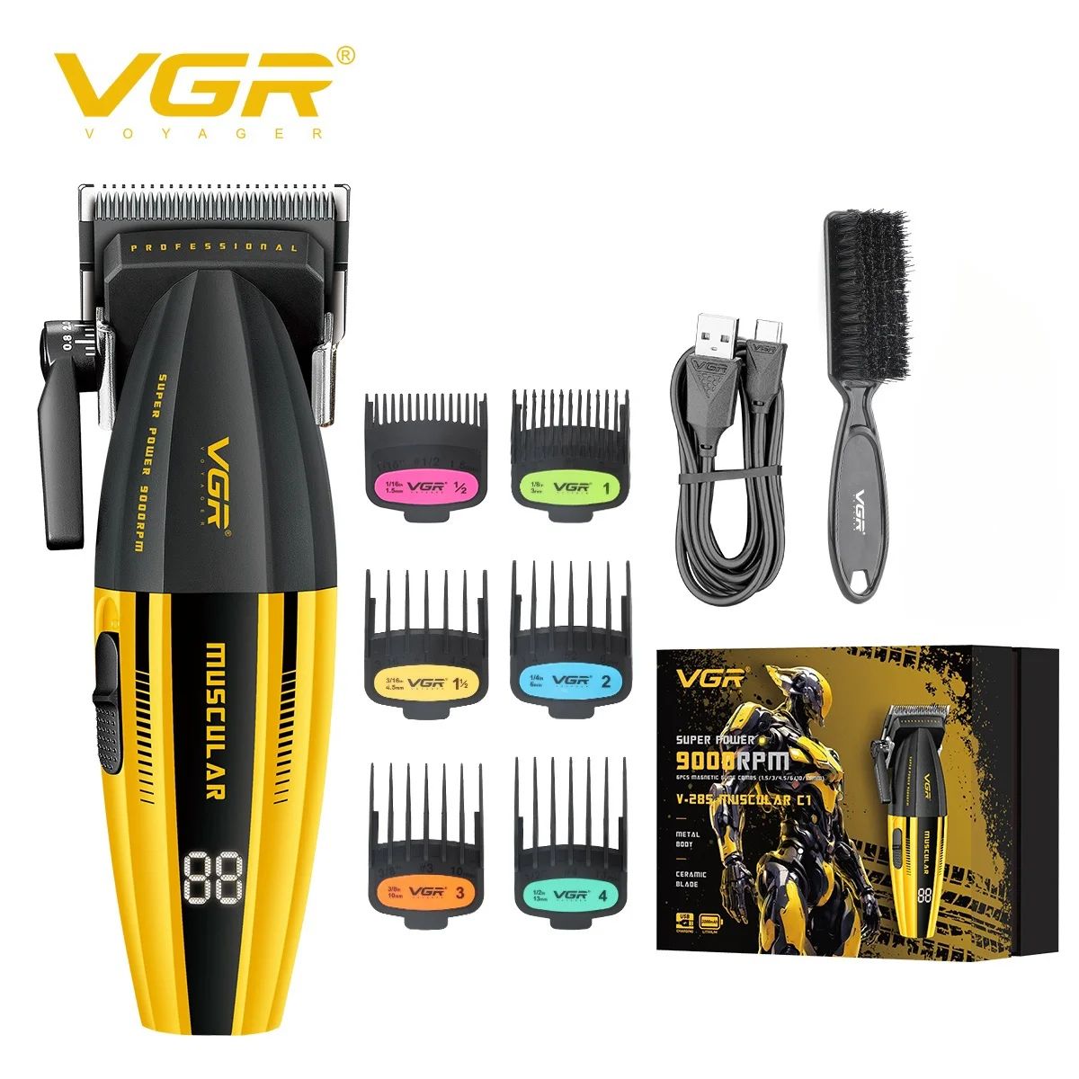VGR Electric Hair Trimmers Professional 9000RPM Hair Clippers Rechargeable Haircut Machine Adjustable Barber Tool for Men V-285