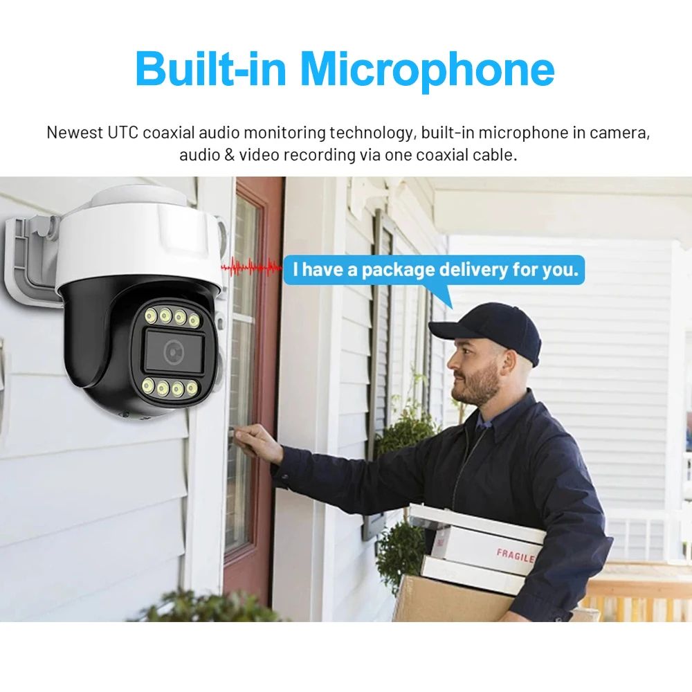 POE 4K AHD PTZ Camera with IP66 Waterproof Rating, Infrared Night Vision & Audio Over Coax