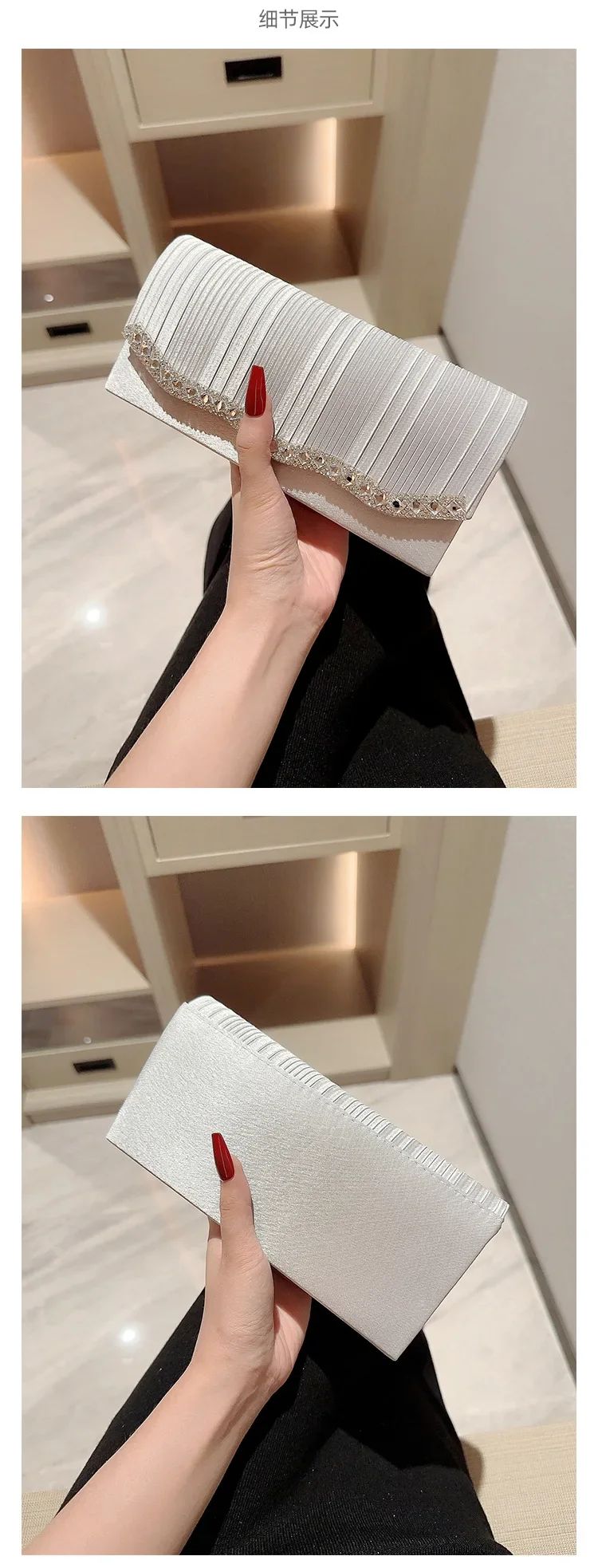 Wedding Party Handbag Ladies Glitter Silver Clutch Bag Envelope Evening Bag Fashion Elegant Long Purse Women Chain Shoulder Bags